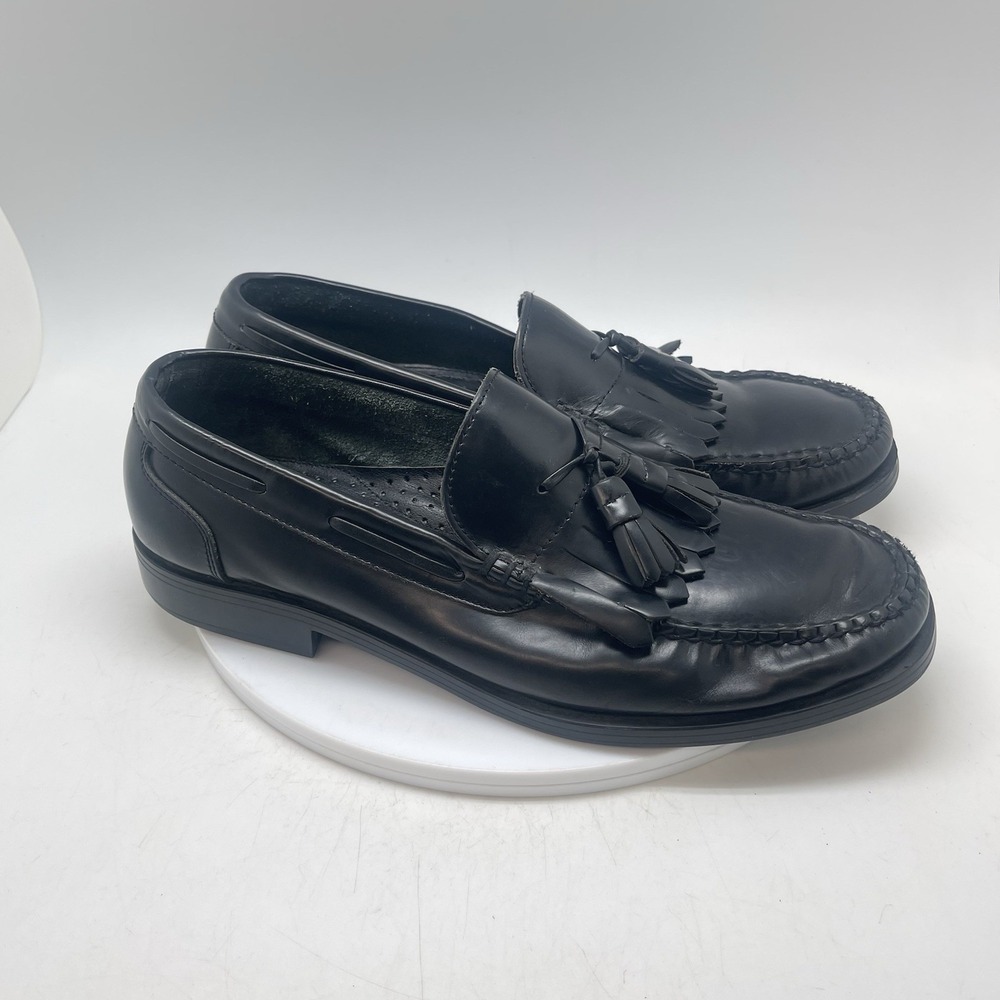 GH Bass & Co Shoes Mens 11 M Courier Loafers Dress Black Leather Tassels